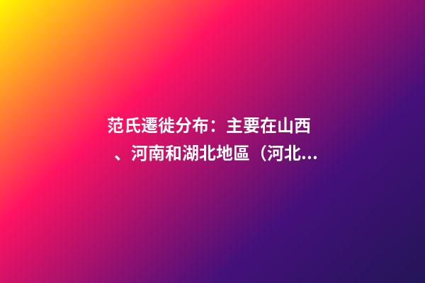 范氏遷徙分布：主要在山西、河南和湖北地區（河北范氏起源）